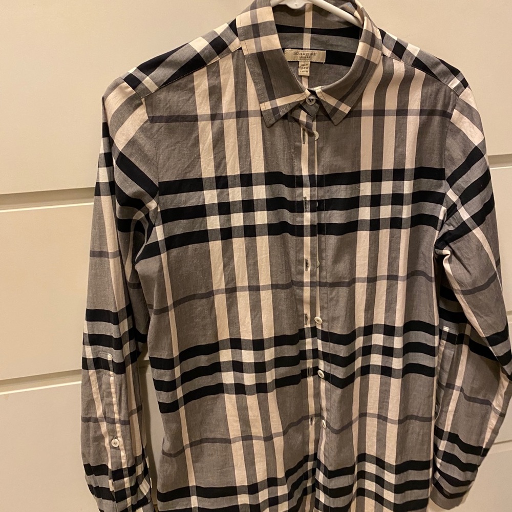 Burberry black and cream plaid shirt